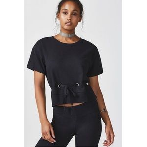 NWOT Fabletics Odin French Terry Tee Sweatshirt Cinch Eyelet Waist